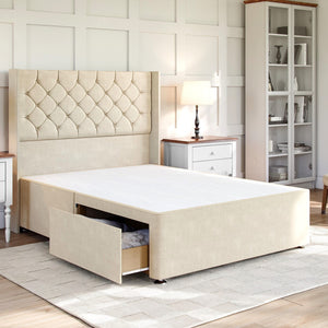 Chesterfield Divan Bed Set with Winged Floor Standing Headboard Divan bed Divan Base Direct 