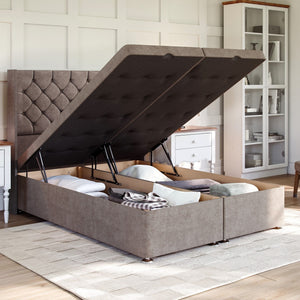 Chesterfield Ottoman Bed Set with Winged Floor Standing Headboard Ottoman Bed Set Divan Base Direct 