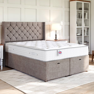 Chesterfield Ottoman Bed Set with Winged Floor Standing Headboard Ottoman Bed Set Divan Base Direct 