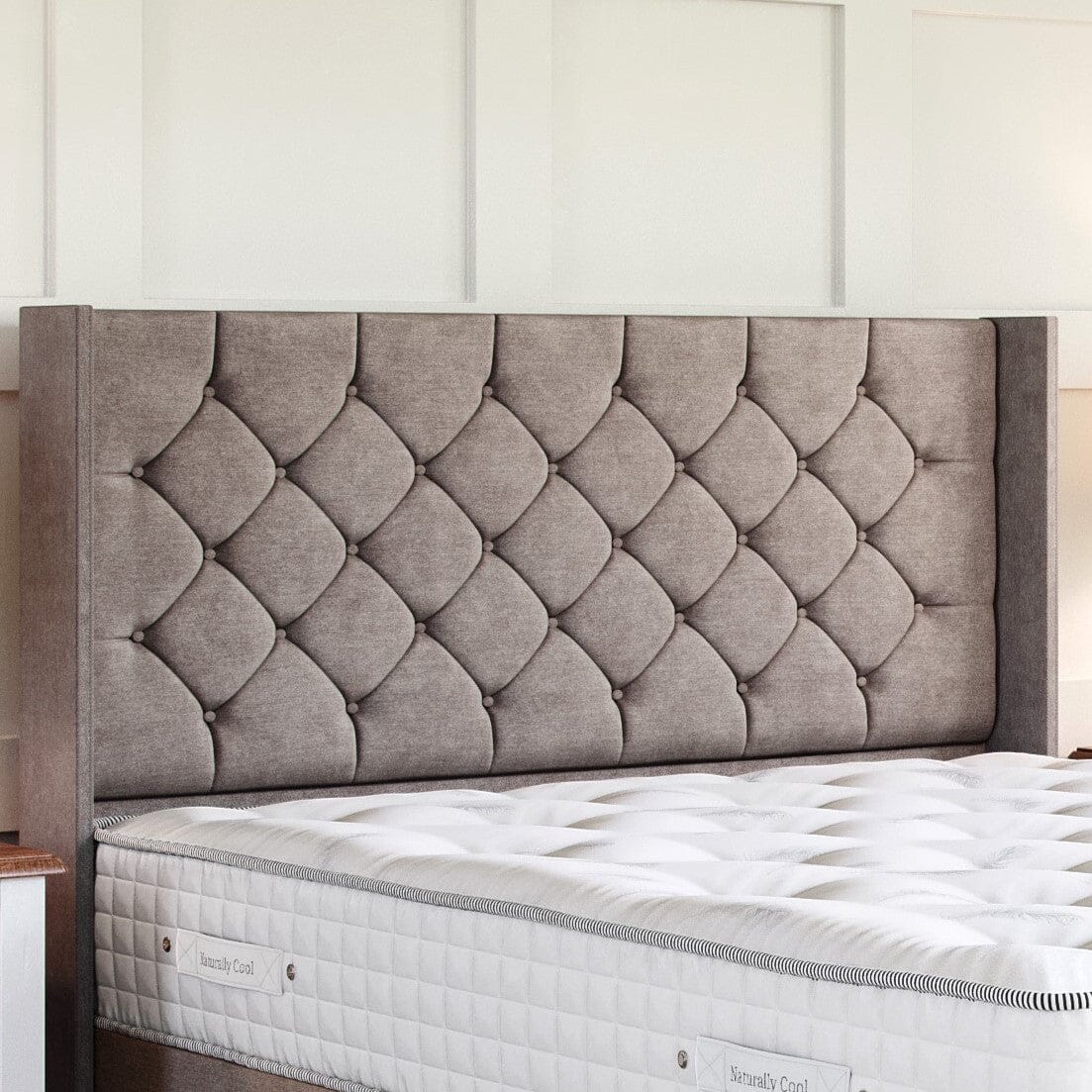 Chesterfield Ottoman Bed Set with Winged Floor Standing Headboard Ottoman Bed Set Divan Base Direct 
