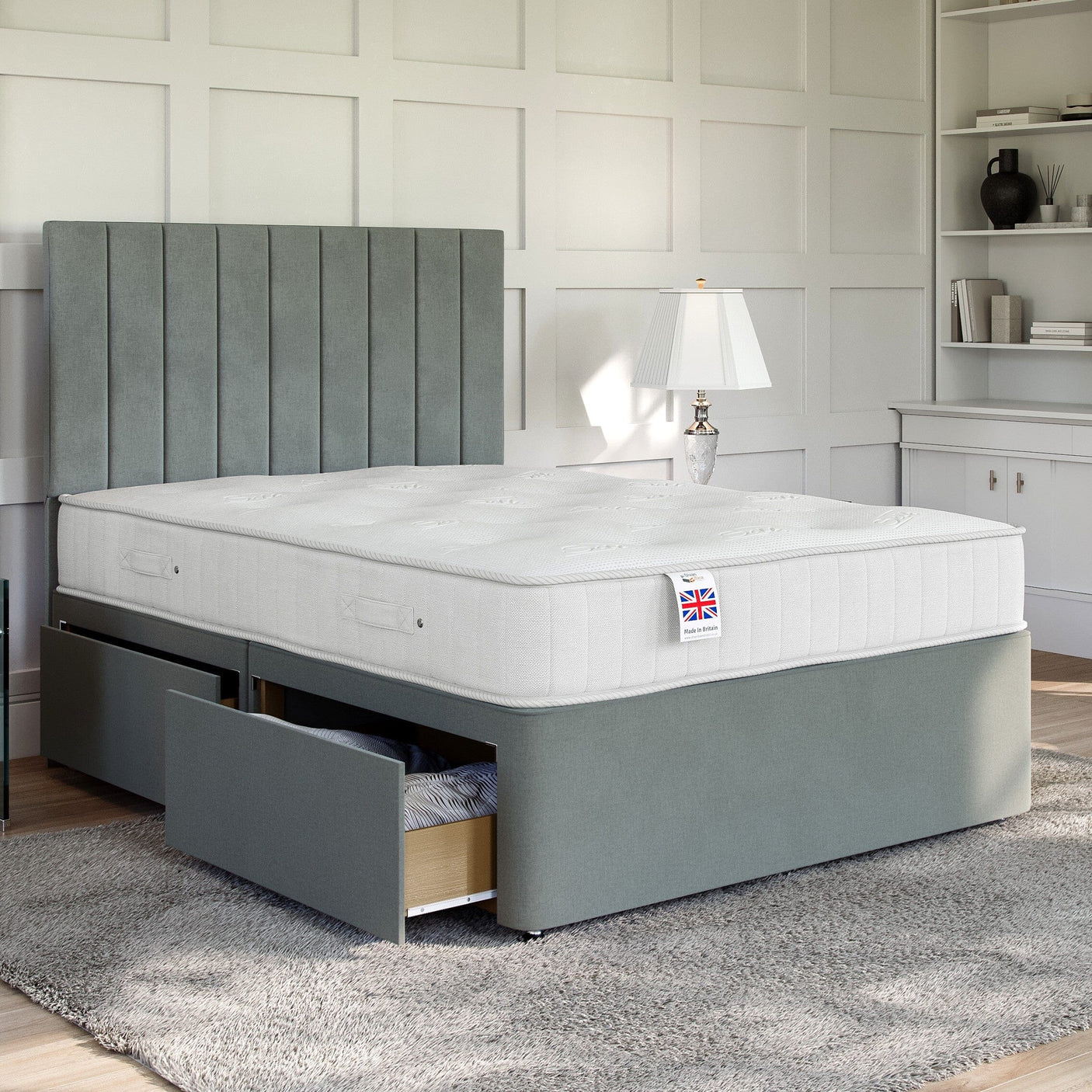 Silver Linen Platform Top Divan Bed Base | Divan Base Direct