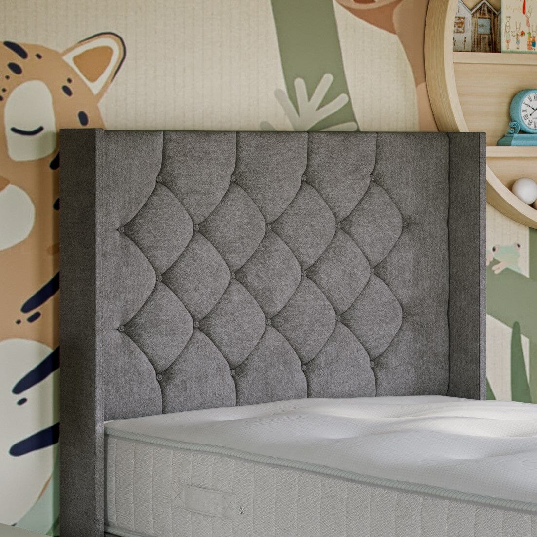 Kids Chesterfield Ottoman Bed with Winged Floor Standing Headboard Divan Base Direct 