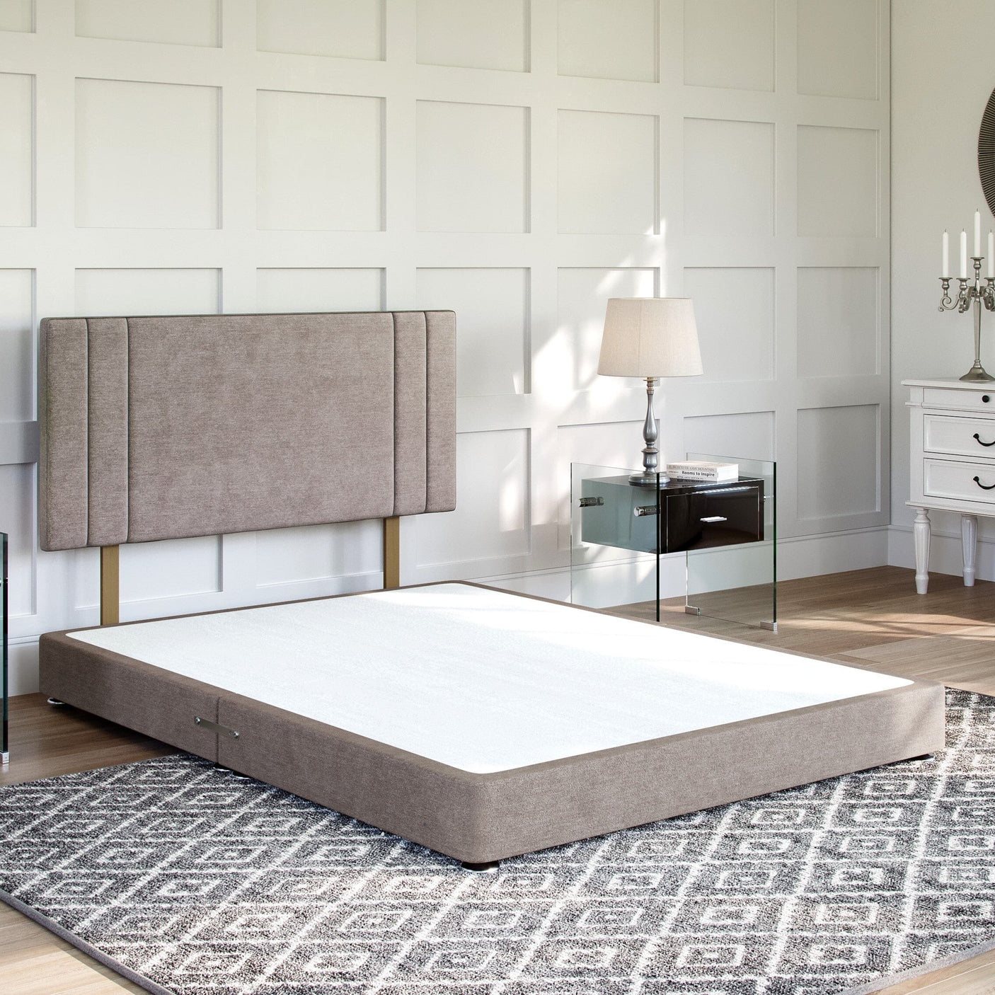 Low Divan Bed Base on Chrome Glides Arran Natural - 4ft 6'' Double CLEARANCE | Divan Base Direct