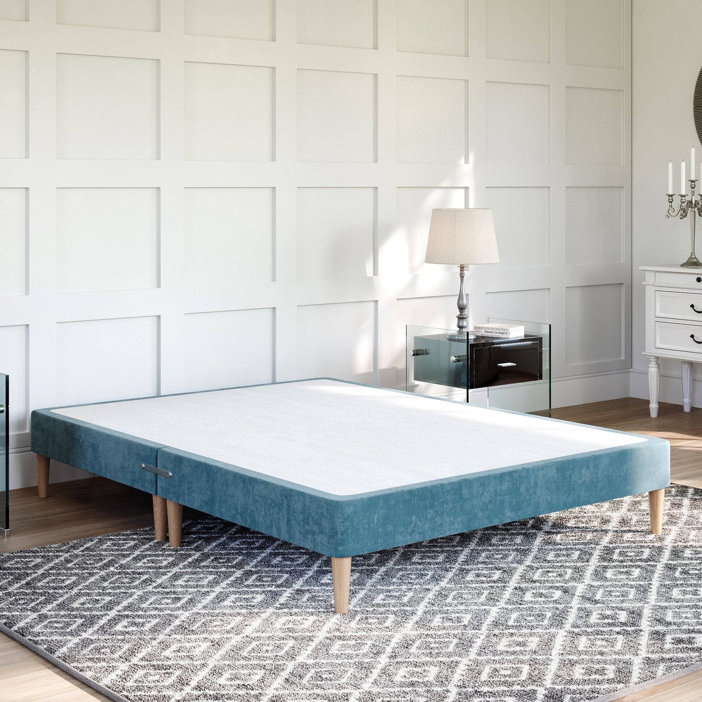Low Divan Bed Base on Wooden Legs Gouache Smoke - 4ft 6'' Double CLEARANCE | Divan Base Direct
