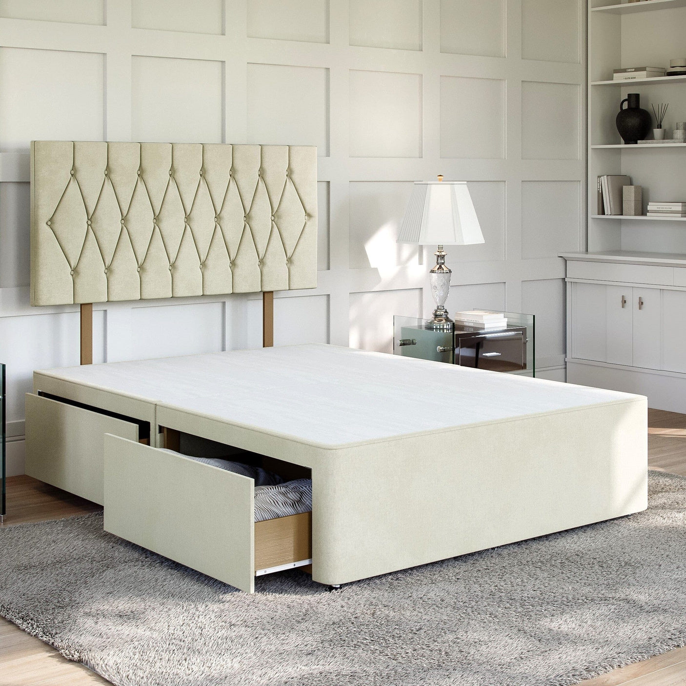 Cream Linen Platform Top Divan Bed Base | Divan Base Direct