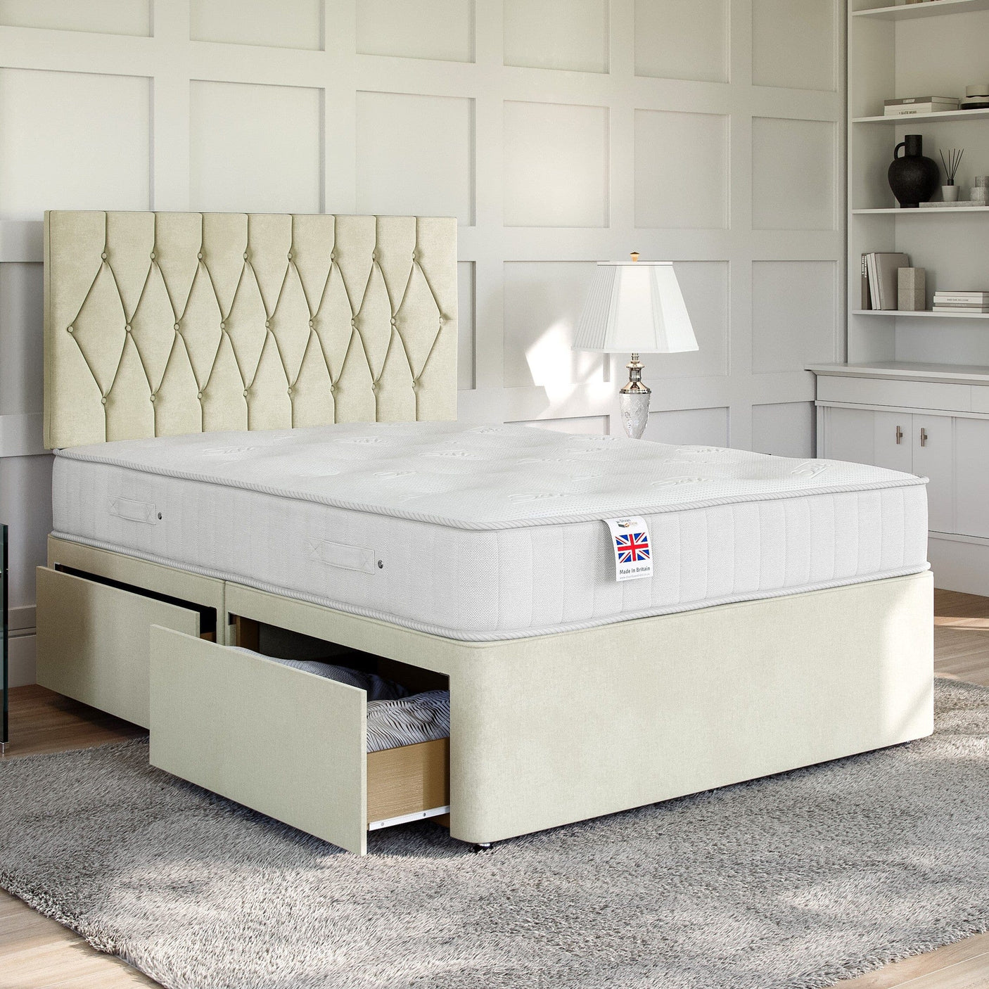 Cream Linen Platform Top Divan Bed Base | Divan Base Direct