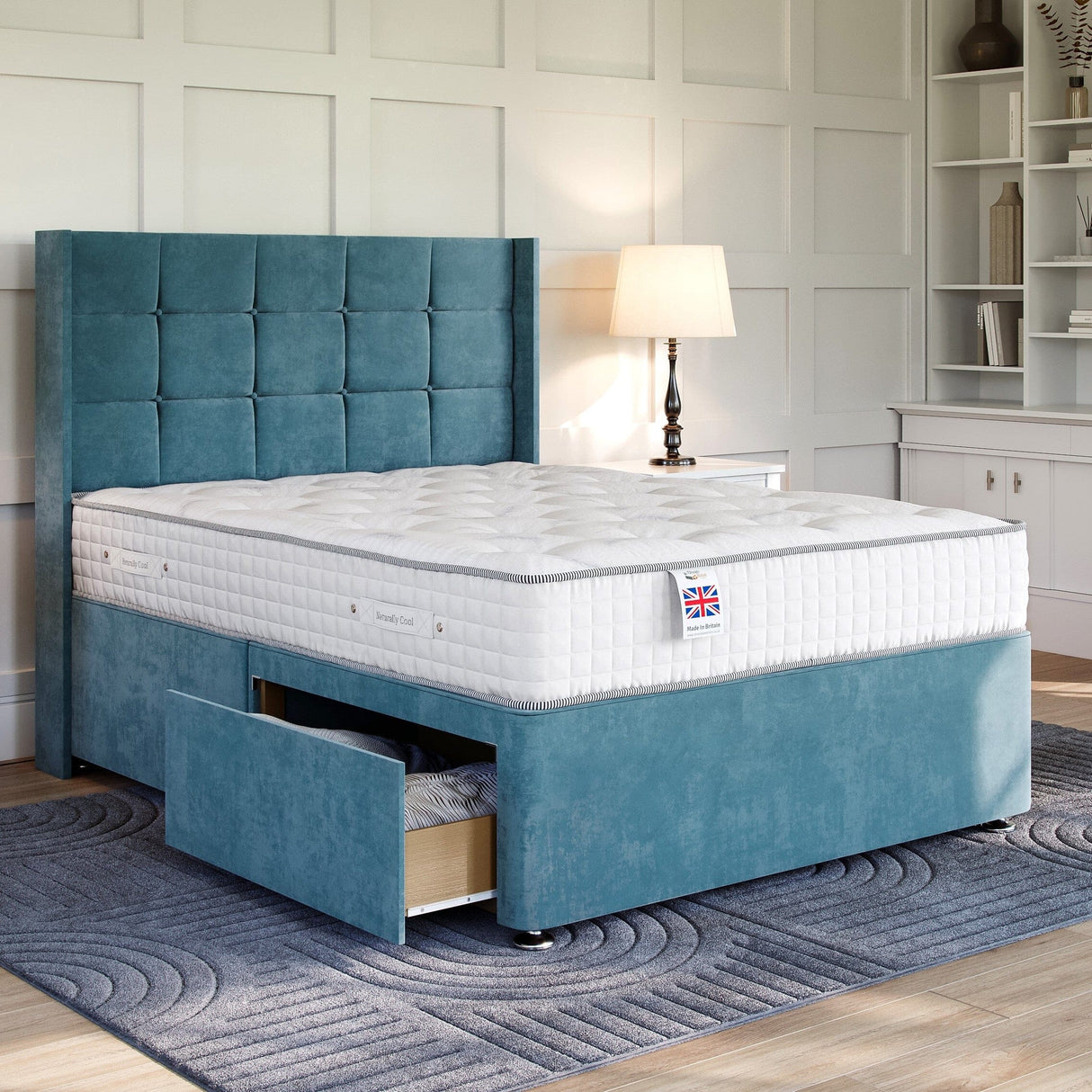 Sicily Divan Bed Set with Winged Floor Standing Headboard Divan bed Divan Base Direct 