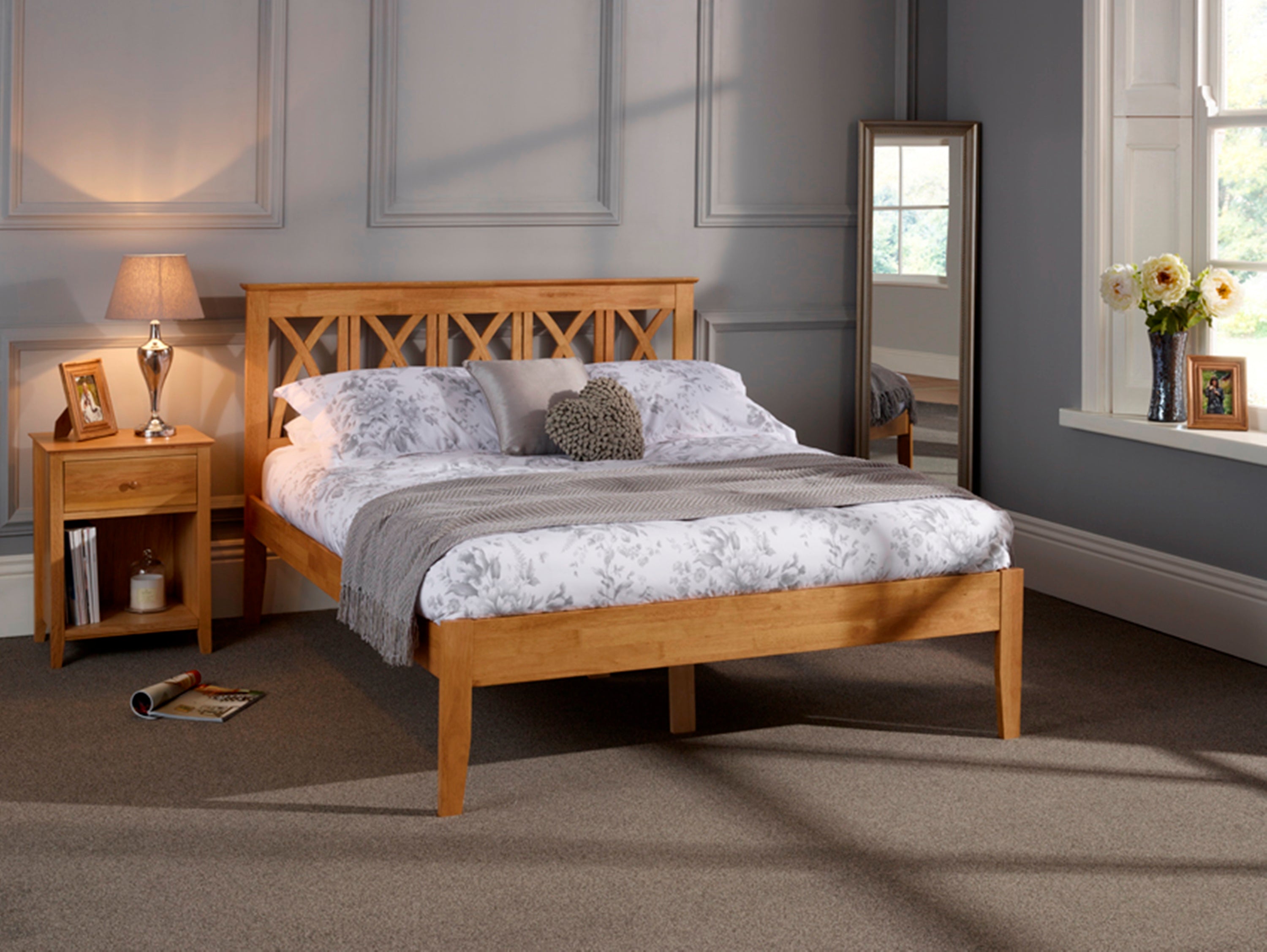 Honey oak store platform bed