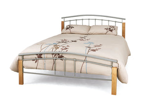 Splendor Silver With Beech Posts Metal Bed Frame